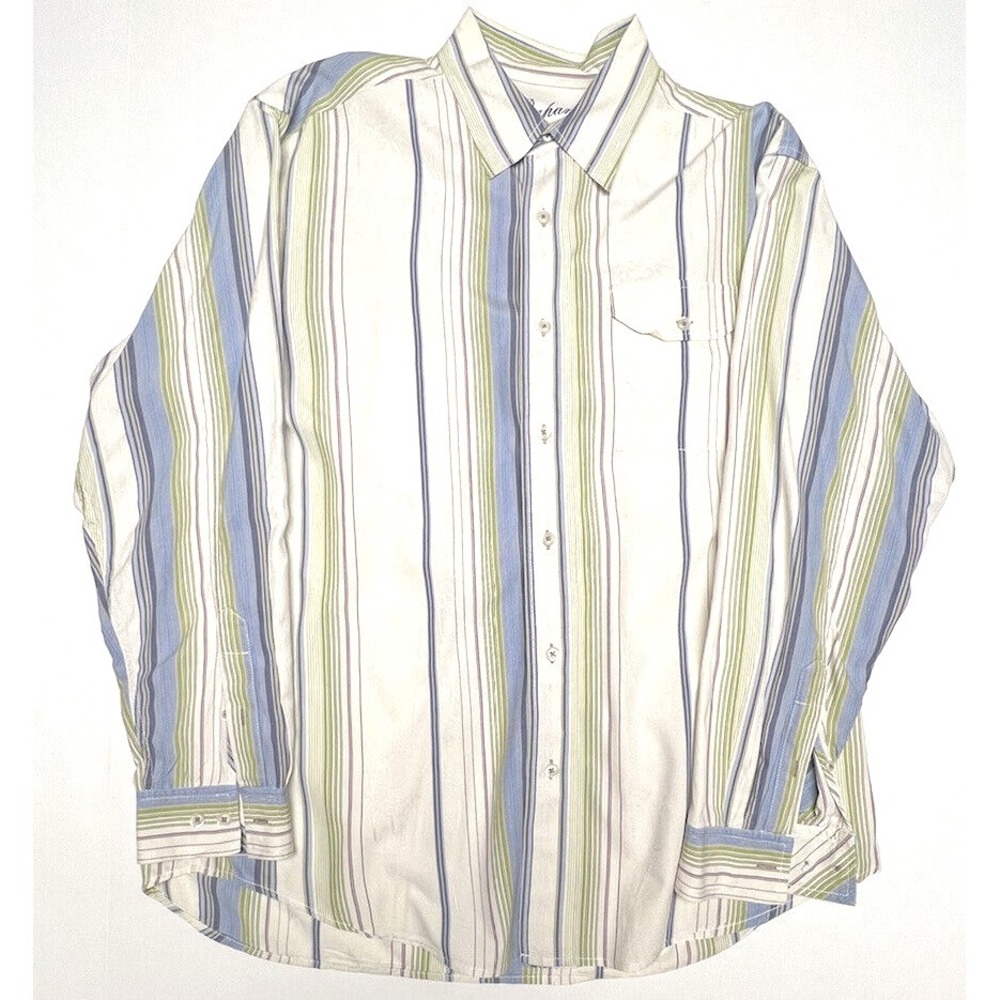 Tommy Bahama RN 86549 Long Sleeve Shirt Men's Size L Silk Cotton Blend Stripes